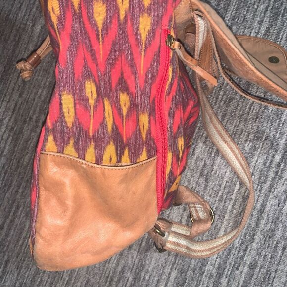 The Sak‎ Ventura Brown Canvas Leather Backpack Drawstring Tribal Aztec Womens - Picture 7 of 12